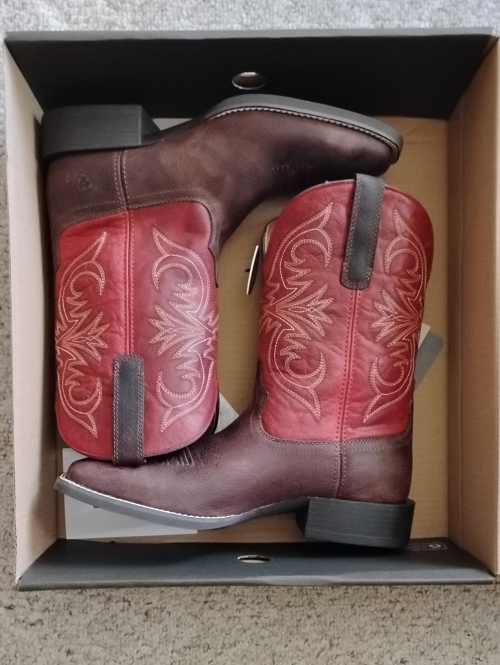 Ariat Brown Leather Boots with Red Embroidered Shaft